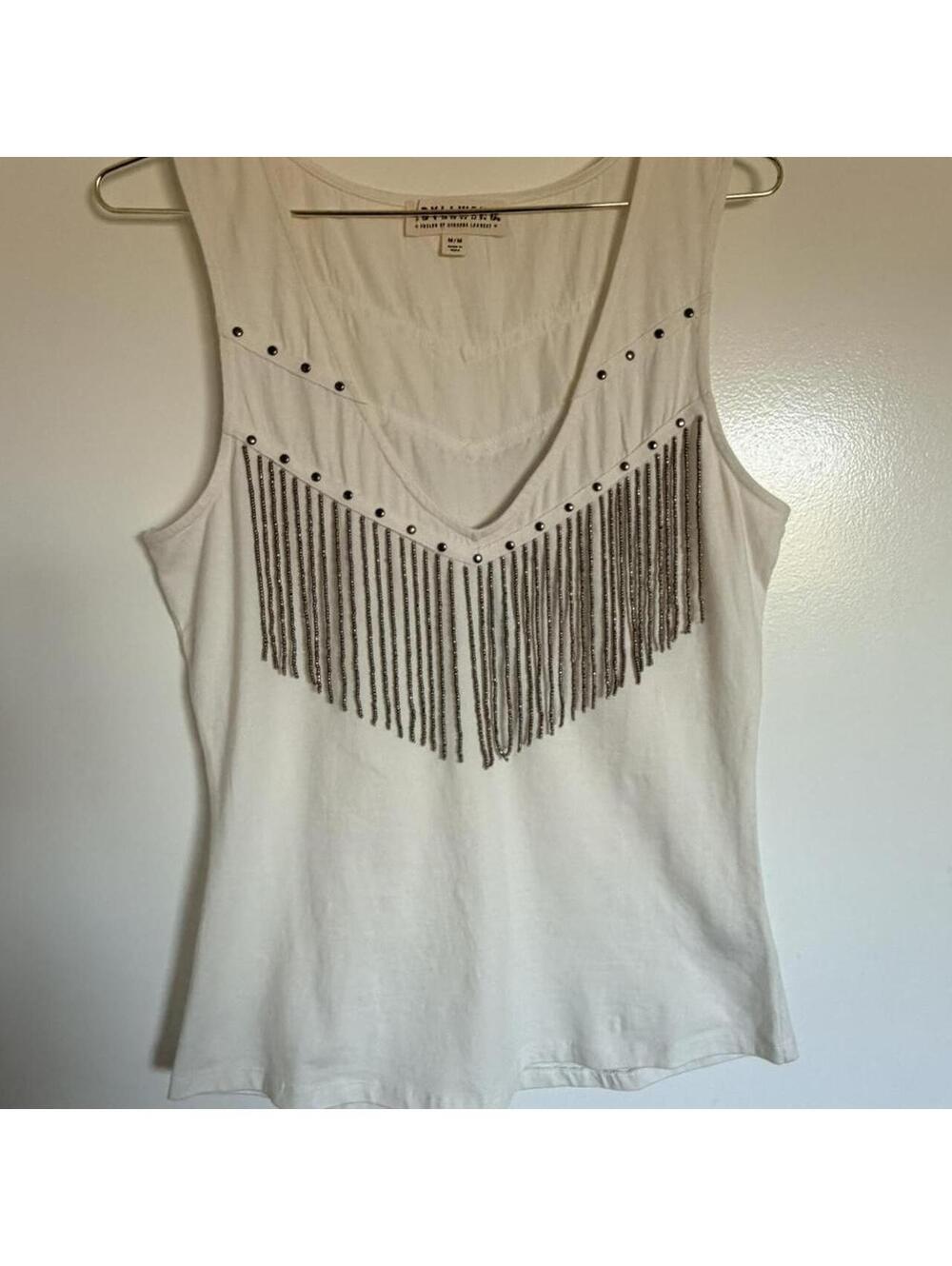 Idyllwind White Fringe Studded Sleeveless Tank Top Boho Western Size M
